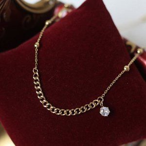 18K Gold Plated Diamond Drop Link Chain Necklace